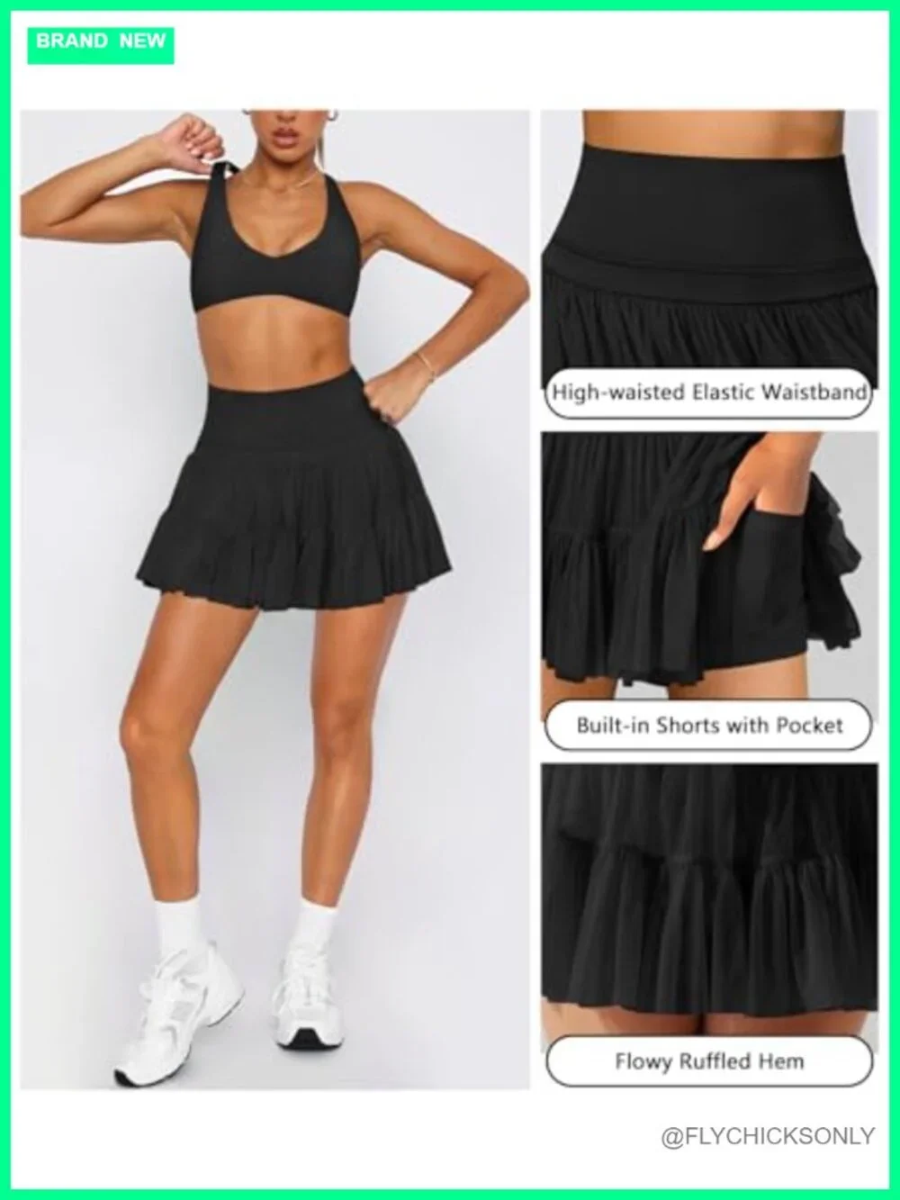 Flowy High Waisted Pleated Skort with Shorts and Pockets